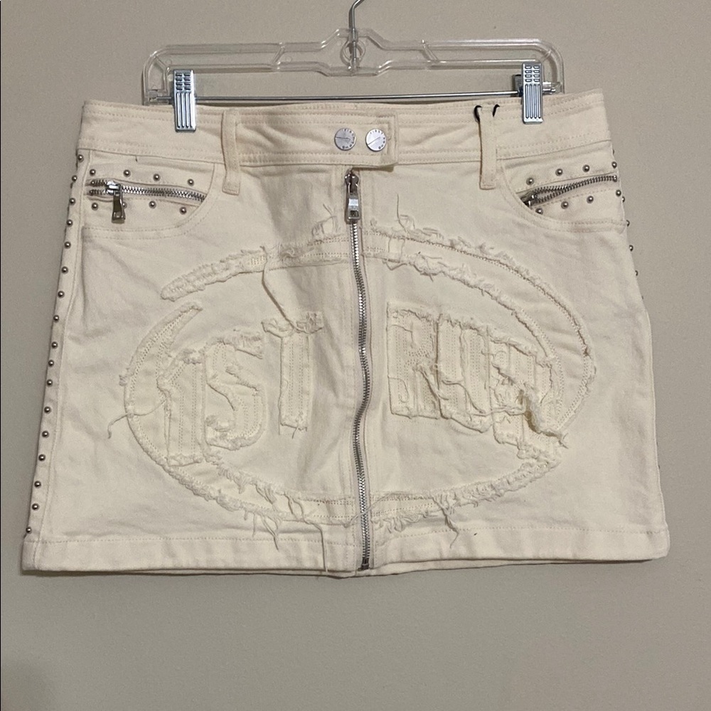 First Row Stylish Cream Skirt with Zipper Detail women L rodeo festival Y2K goth